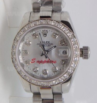 Copy Ladies Rolex Datejust Diamond Watch - SS Silver Face